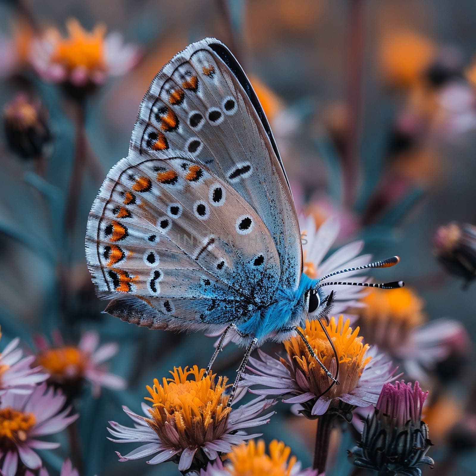 Close-up of a butterfly resting on a wildflower by Benzoix