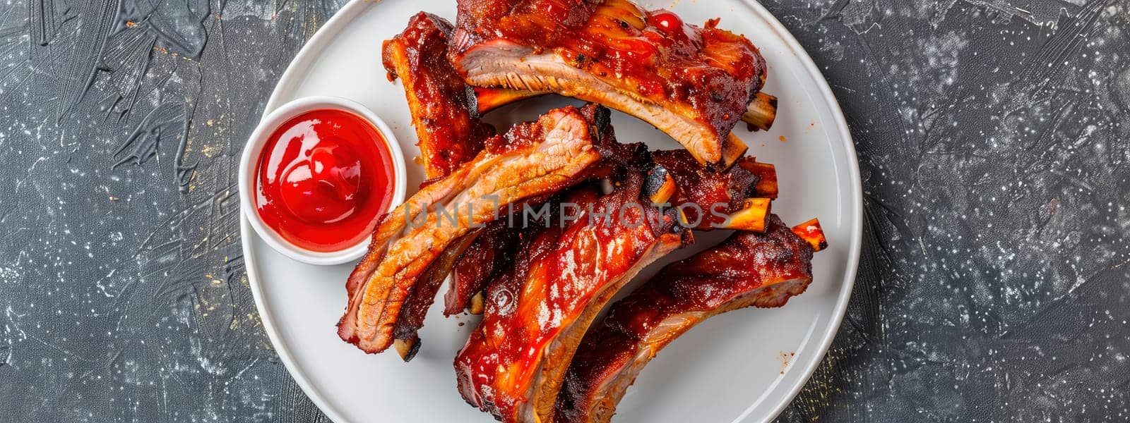 ribs in sauce on a plate. selective focus. by yanadjana