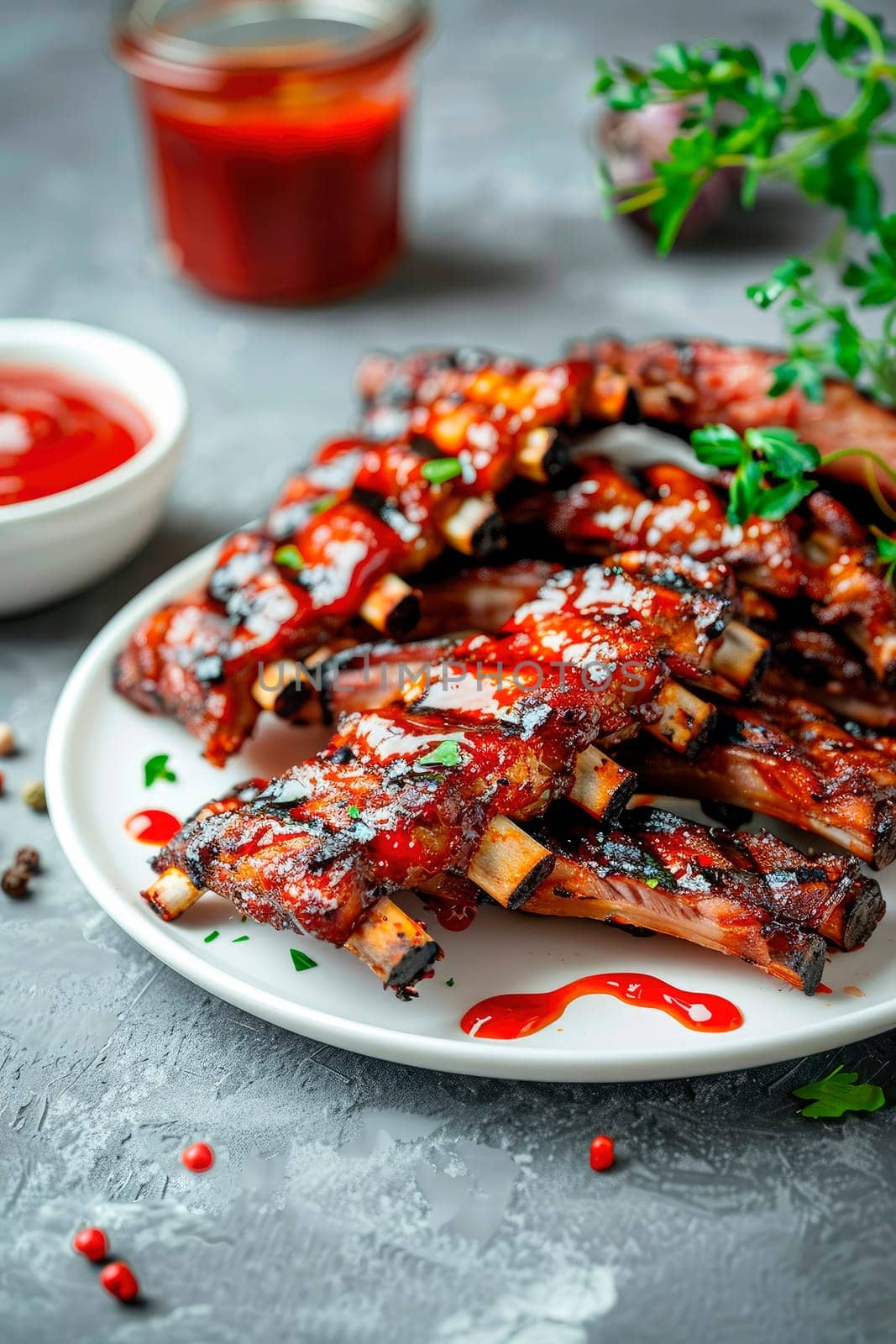 ribs in sauce on a plate. selective focus. food.