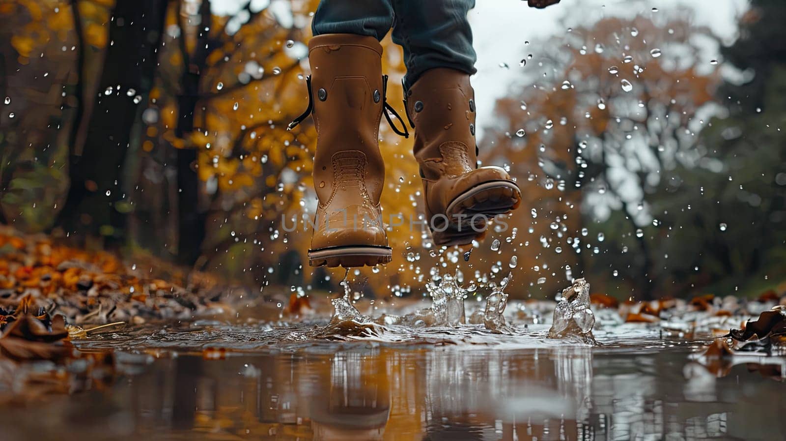 A child jumps in puddles. Selective focus. by yanadjana