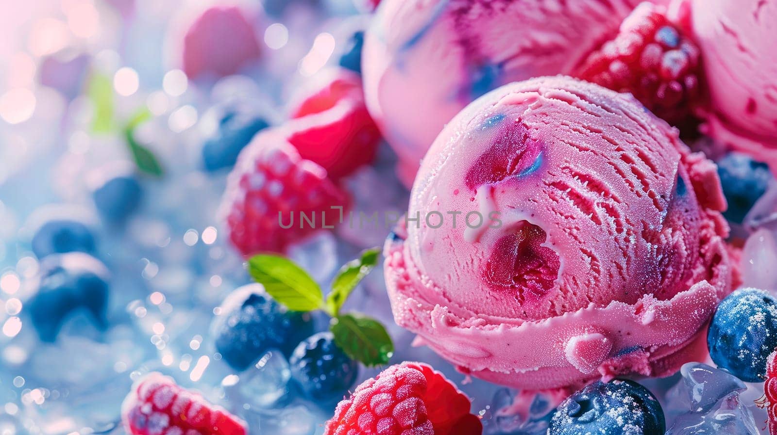 ice cream balls berries and fruits. selective focus. food.