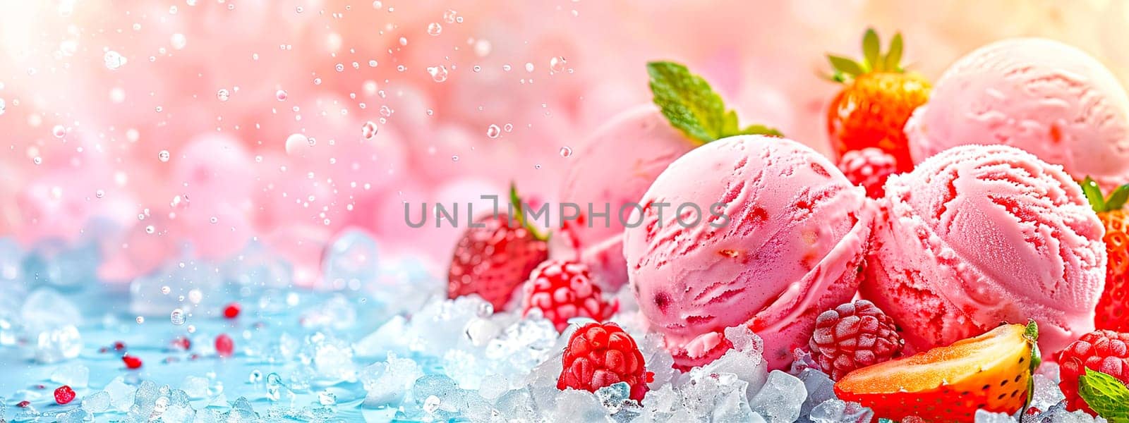 ice cream balls berries and fruits. selective focus. food.