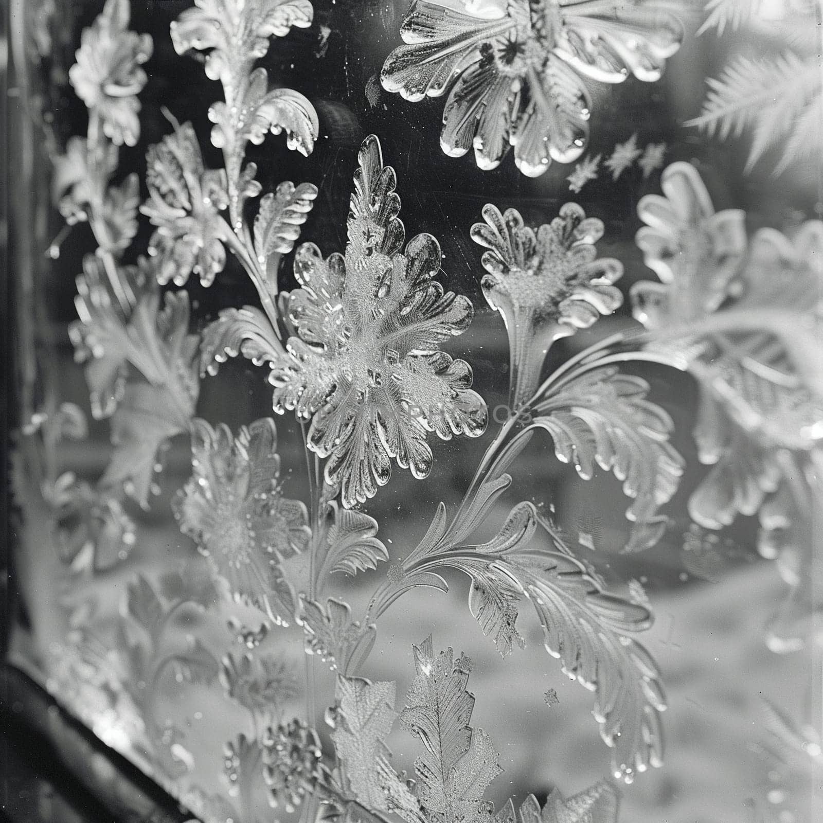 Close-up of intricate ice patterns on a window by Benzoix
