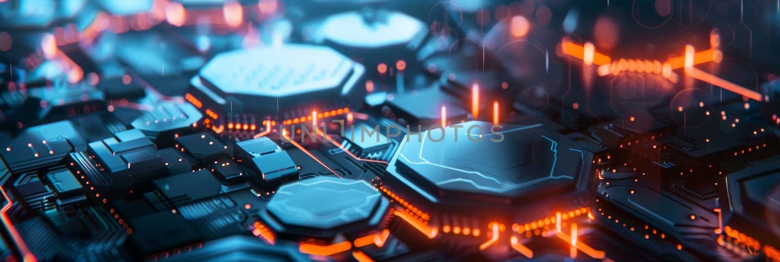 A close up of a computer chip with orange lights by AI generated image by wichayada