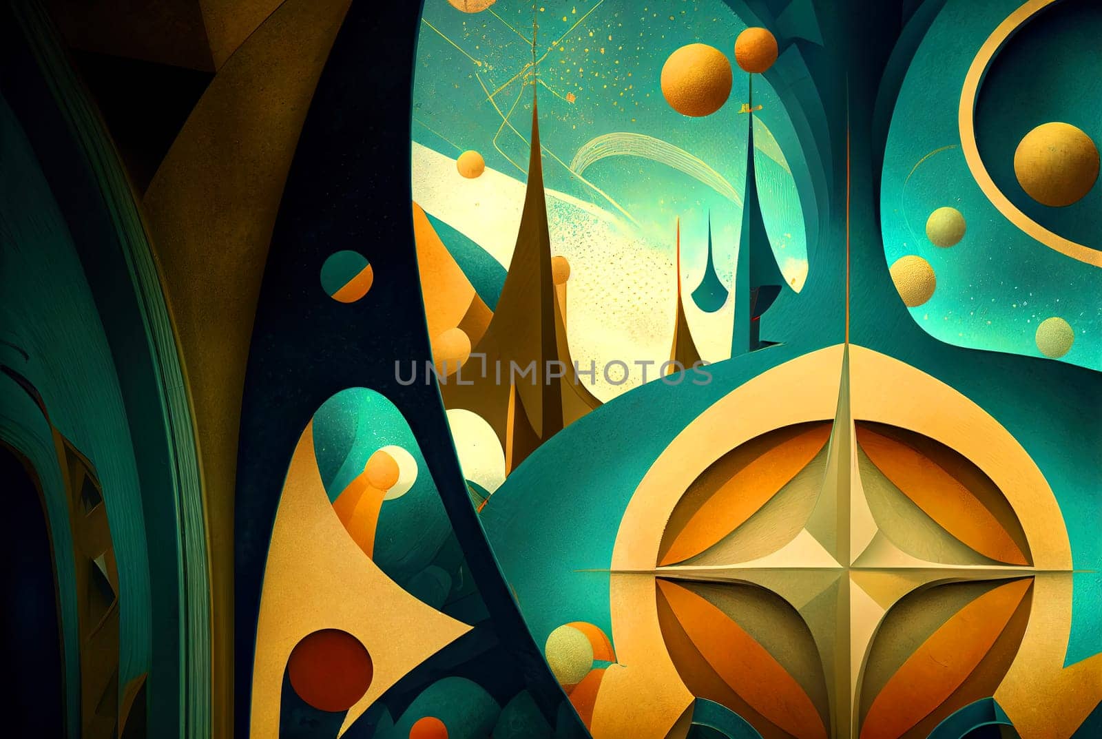 Abstract shapes retro composition in 20s avantrgarde or futurism style. Retro background with surreal mindbending figures. Generated AI