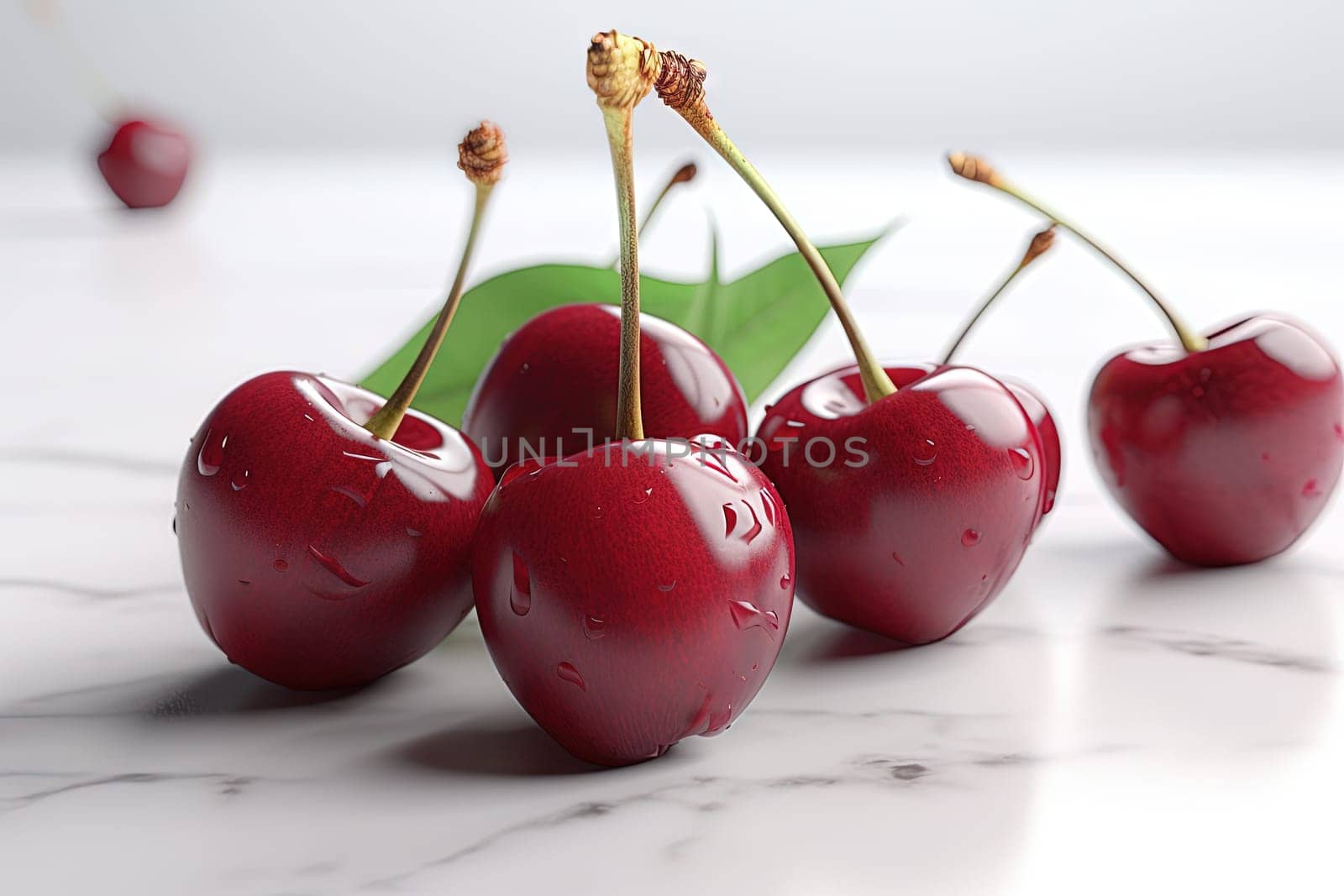 Cherry on background. Juicy red cherry, fresh and sweet. Generated AI