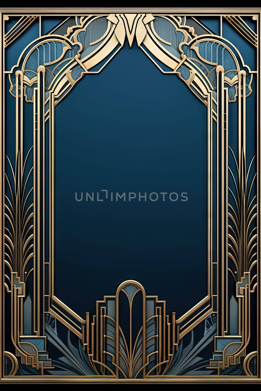 Golden art deco frame with ornament. Retro golden art deco or art nouveu frame in roaring 20s style. Generative AI