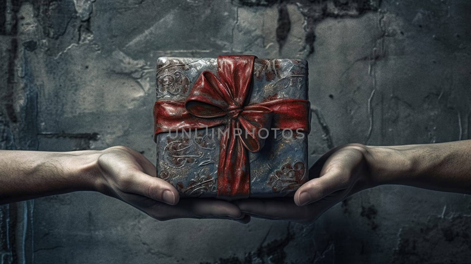 Handcrafted gift box in hands. Offering of the beautiful handmade giftbox. Generated AI