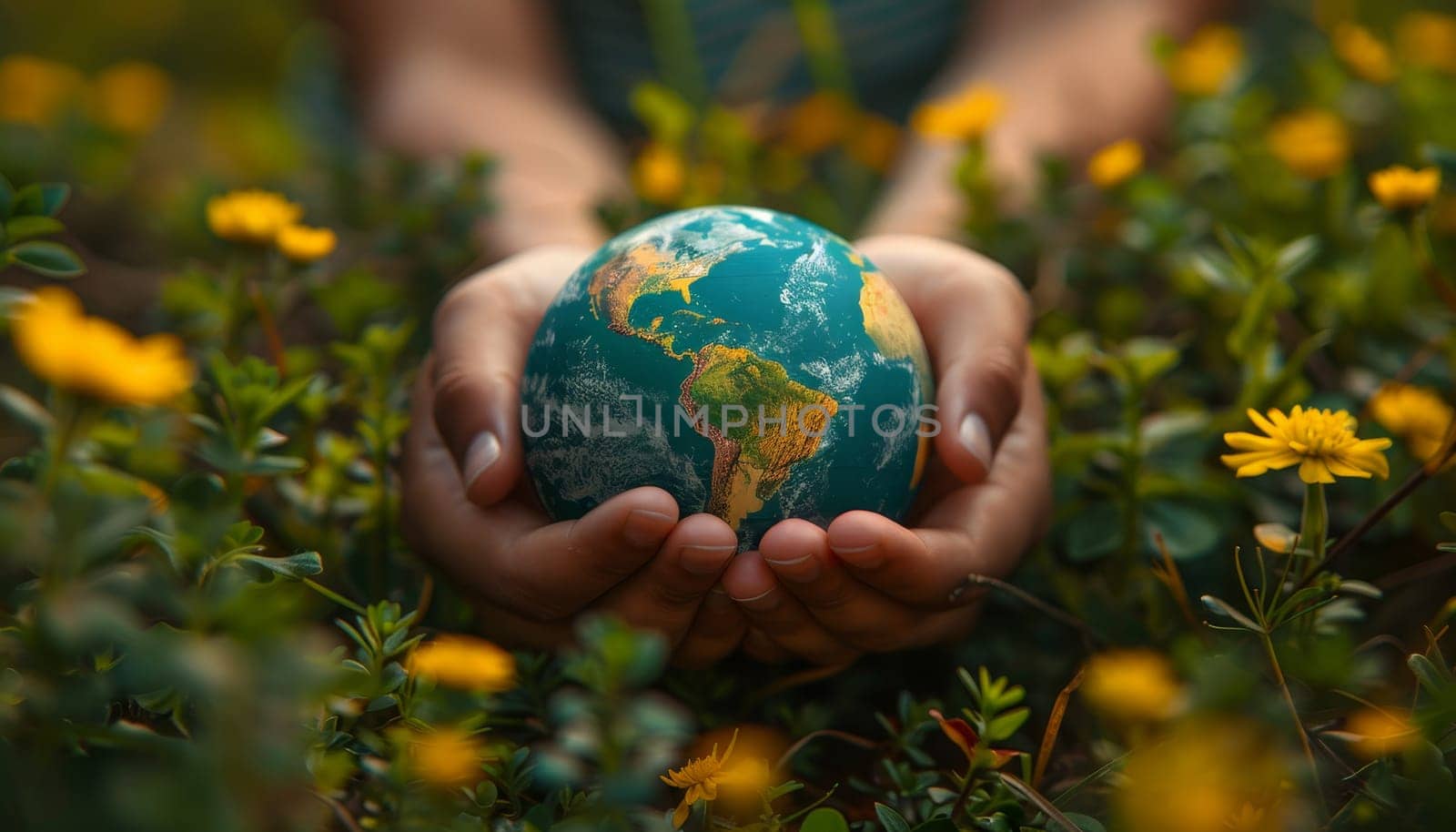 A person is holding a globe in their hands by AI generated image by wichayada