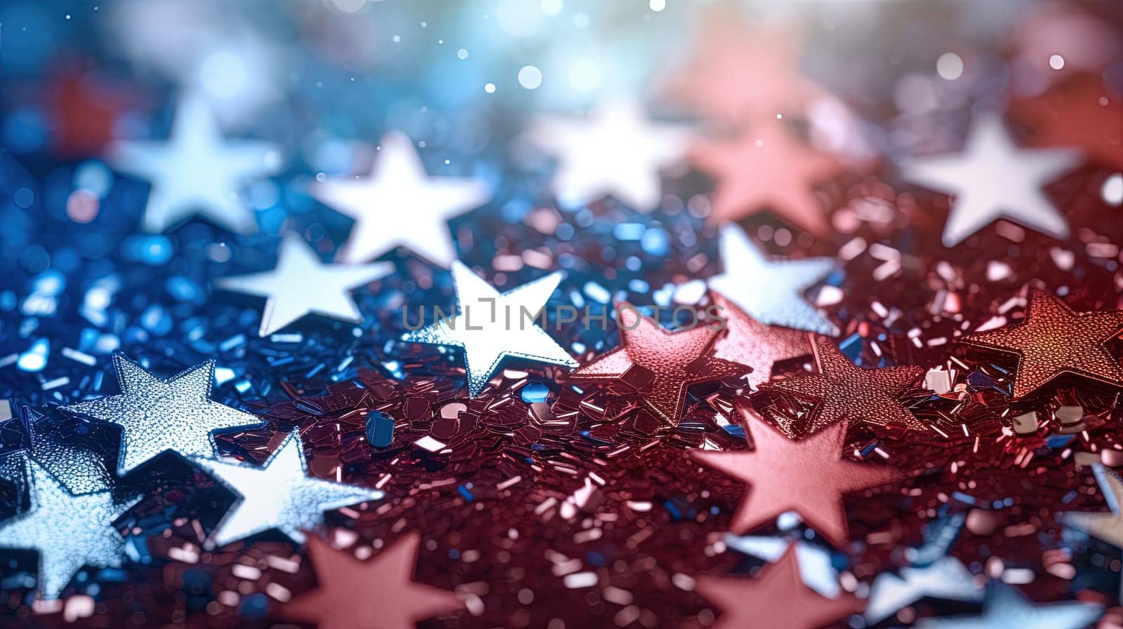 Abstract shiny background with blue and golden glitter. Scattered confetti sparkles with shiny gold and blue color. Generated AI