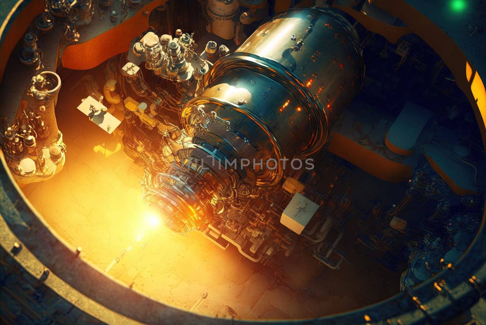 Industrial abstract background with machinery details. Shiny metal equipment concept. Generated AI