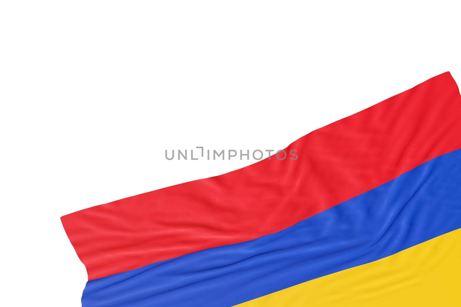 Realistic flag of Armenia with folds, isolated on white background. Footer, corner design element. Cut out. Perfect for patriotic themes or national event promotions. Empty, copy space. 3D render. by creativebird