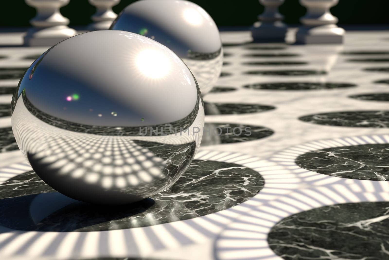Abstract marble room with shiny lights. Interior view with marble background and scenic lightning. Generated AI