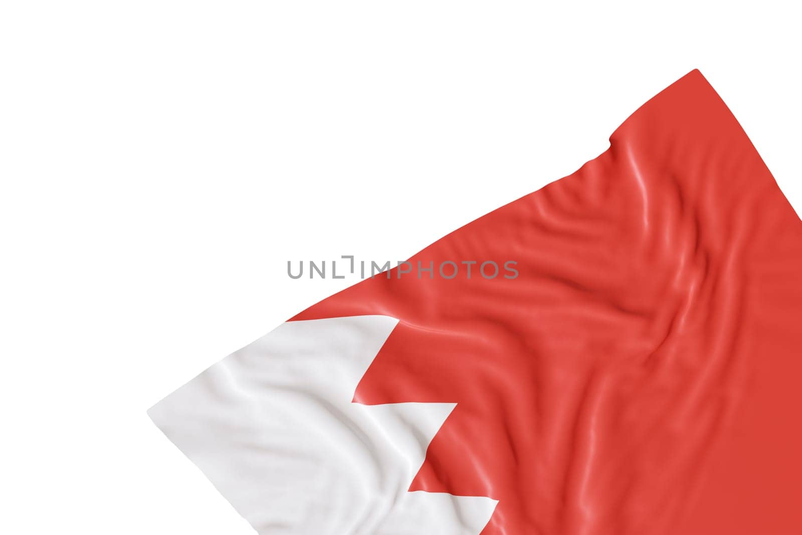 Realistic flag of Bahrain with folds, isolated on white background. Footer, corner design element. Cut out. Perfect for patriotic themes or national event promotions. Empty, copy space. 3D render. by creativebird