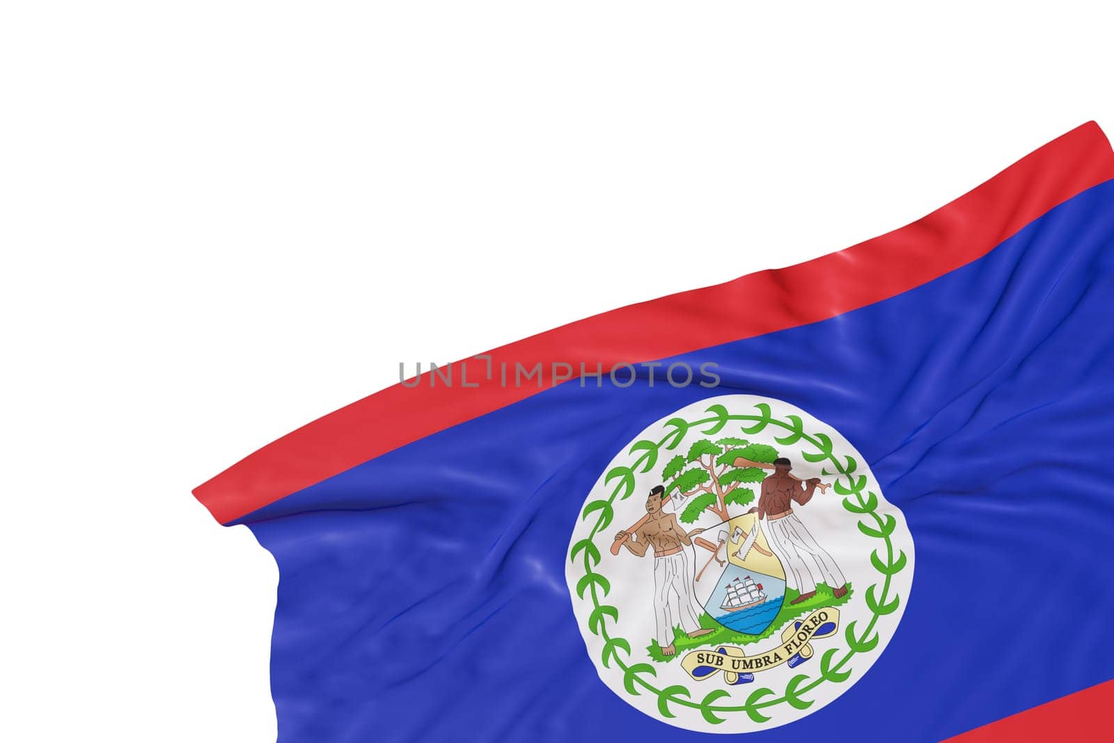 Realistic flag of Belize with folds, isolated on white background. Footer, corner design element. Cut out. Perfect for patriotic themes or national event promotions. Empty, copy space. 3D render. by creativebird