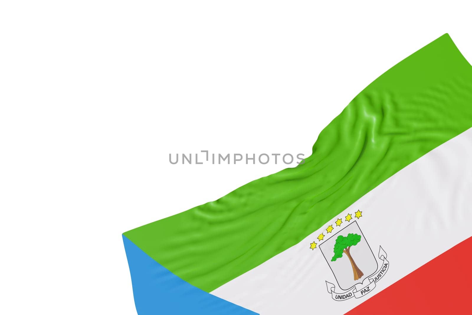 Realistic flag of Equatorial Guinea with folds, isolated on white background. Footer, corner design element. Cut out. Perfect for patriotic themes or national event promotions. Empty, copy space. 3D render. by creativebird