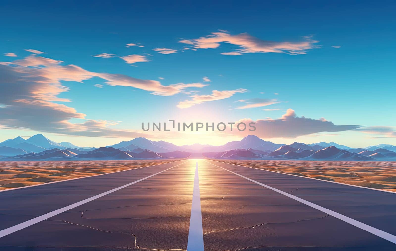 Road to the horizon. Landscape with endless highway. Generated AI