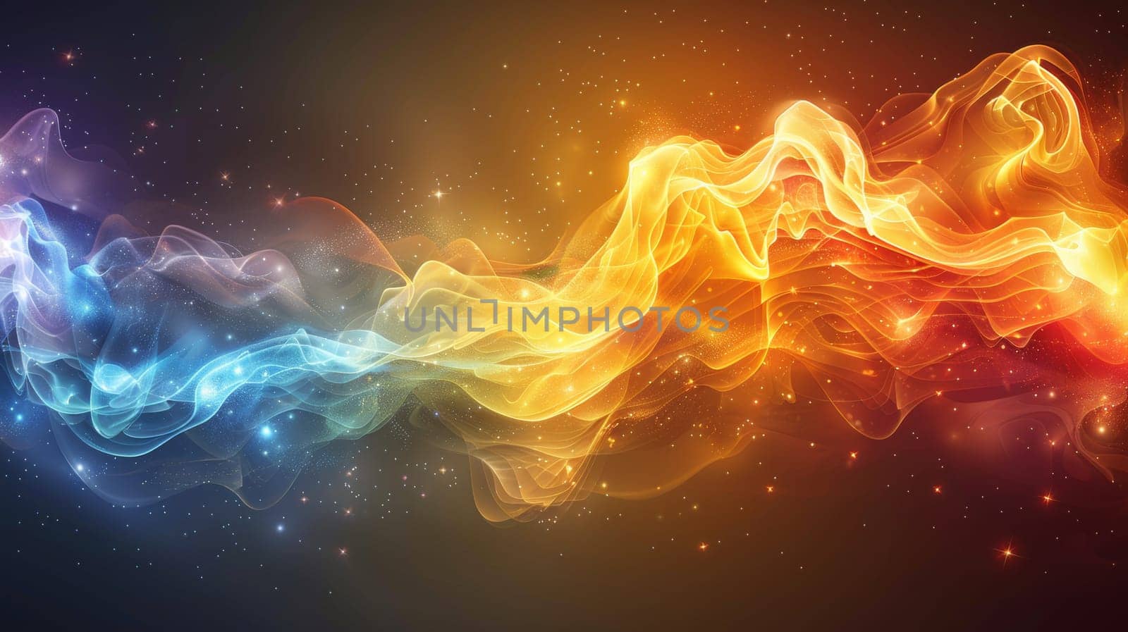 A colorful abstract background with a bright blue, yellow and red flame