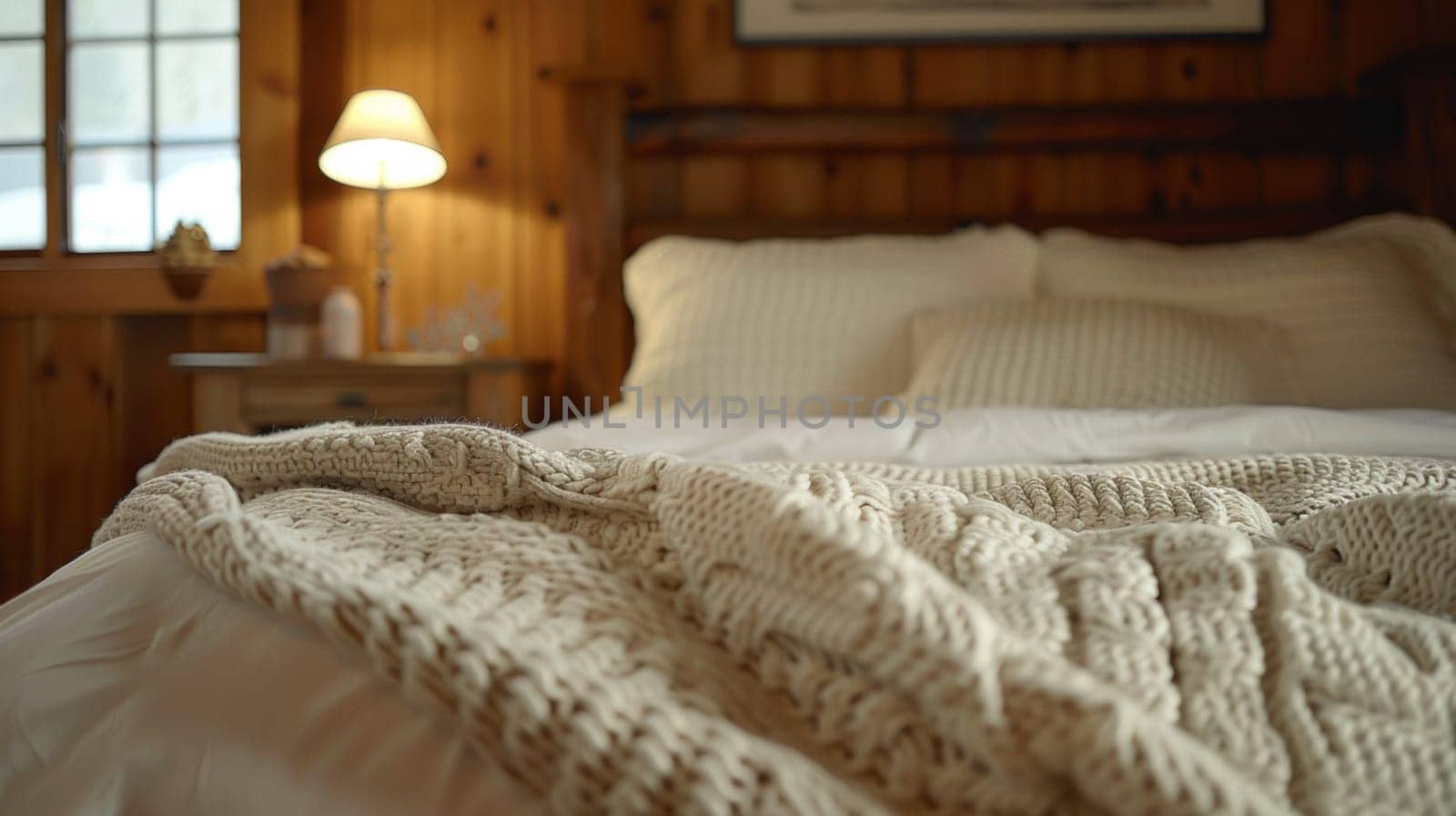 A bed with a white blanket on it and two lamps