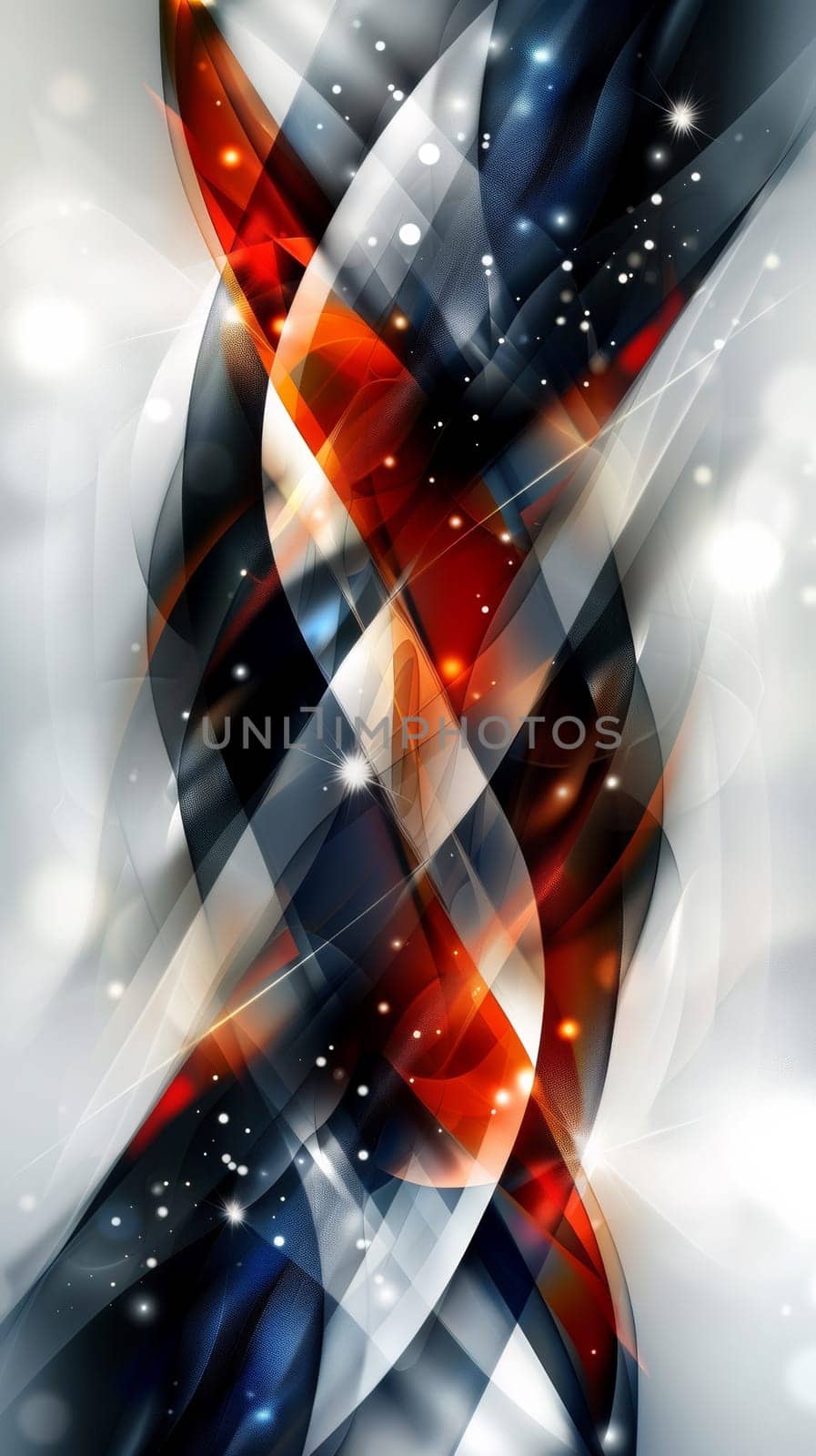 A digital abstract background with a red, blue and white swirl