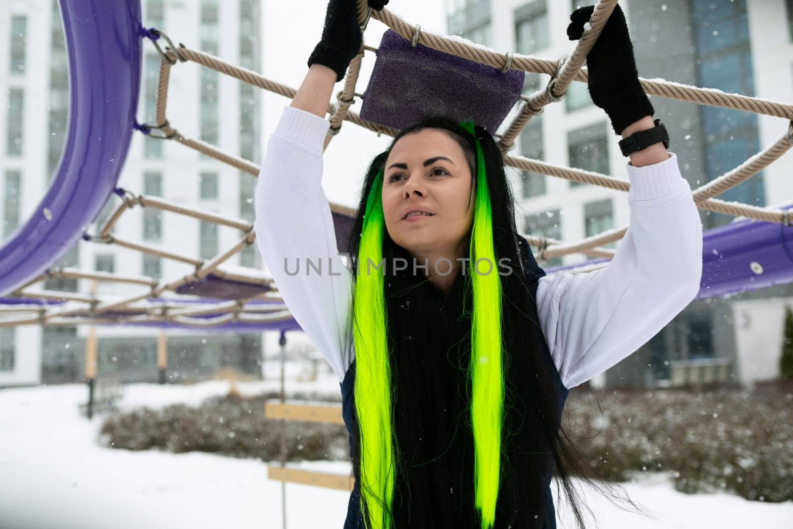 Woman With Green Hair Holding Onto Rope by TRMK