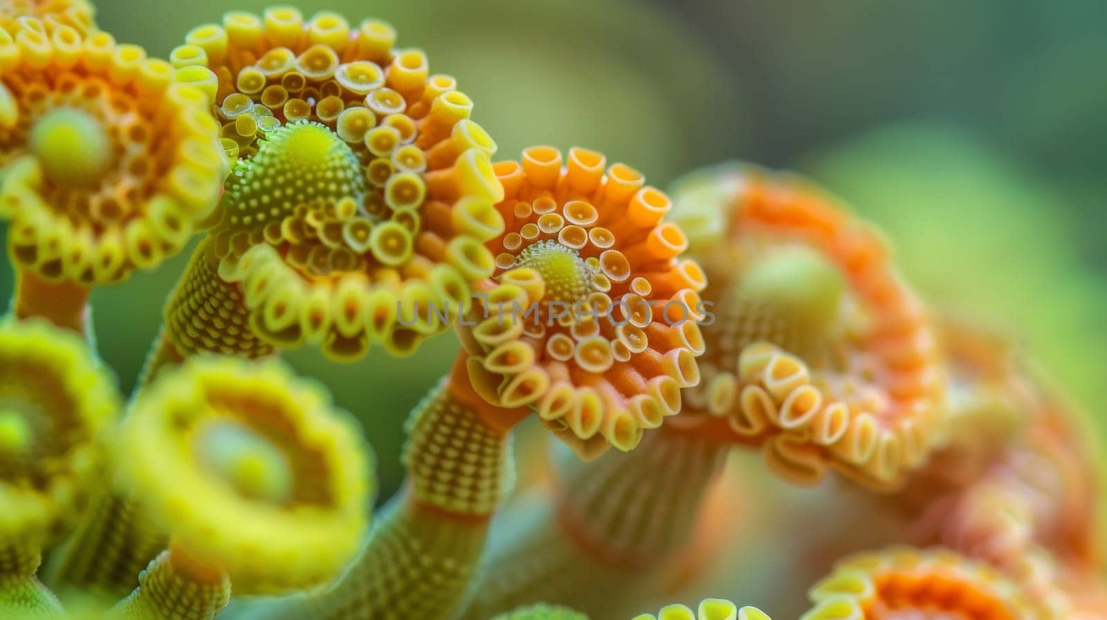 A close up of a bunch of yellow and orange flowers