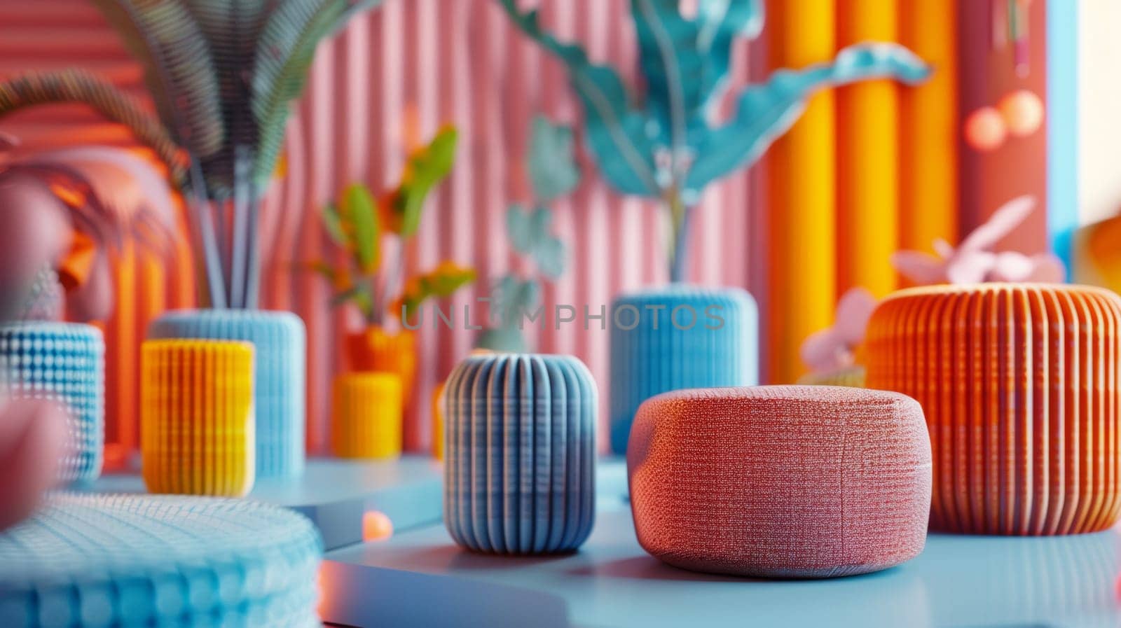 A bunch of colorful vases and pots on a table