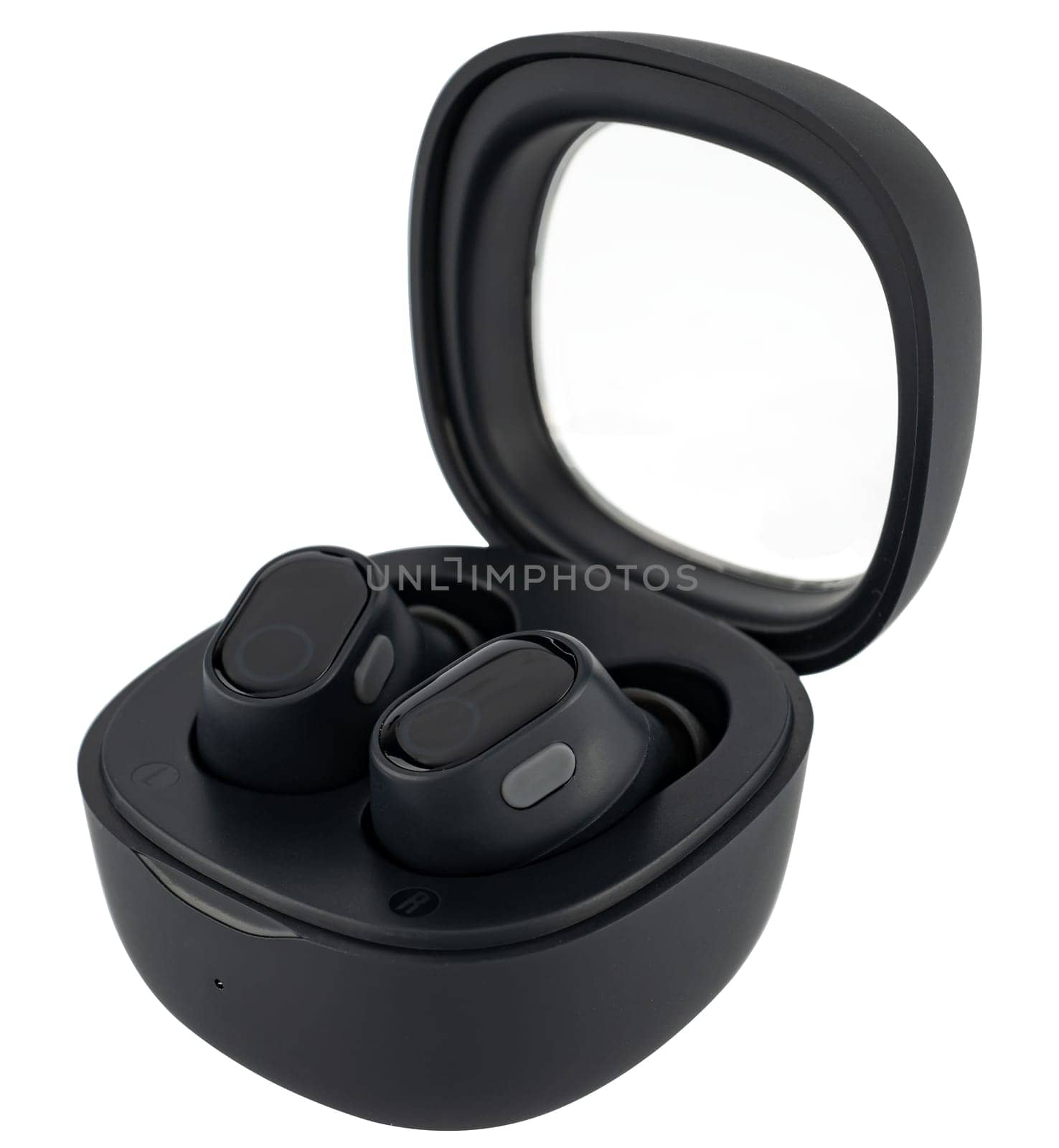 Wireless acoustic headphones, phone accessory, on white background in isolation