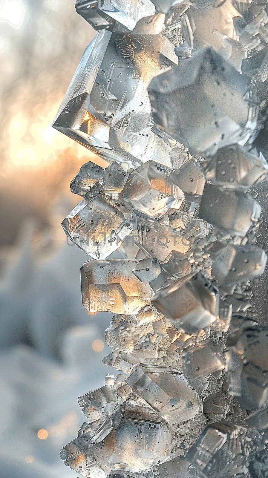 Crystalline structure of frost on glass, capturing winter's delicate and geometric beauty.