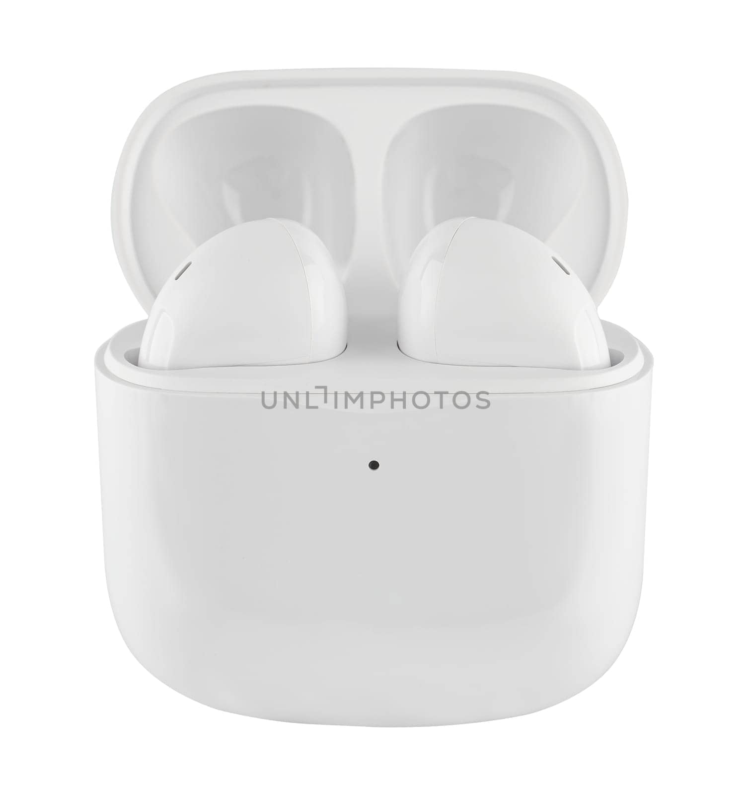 Wireless acoustic headphones, phone accessory, on white background in isolation