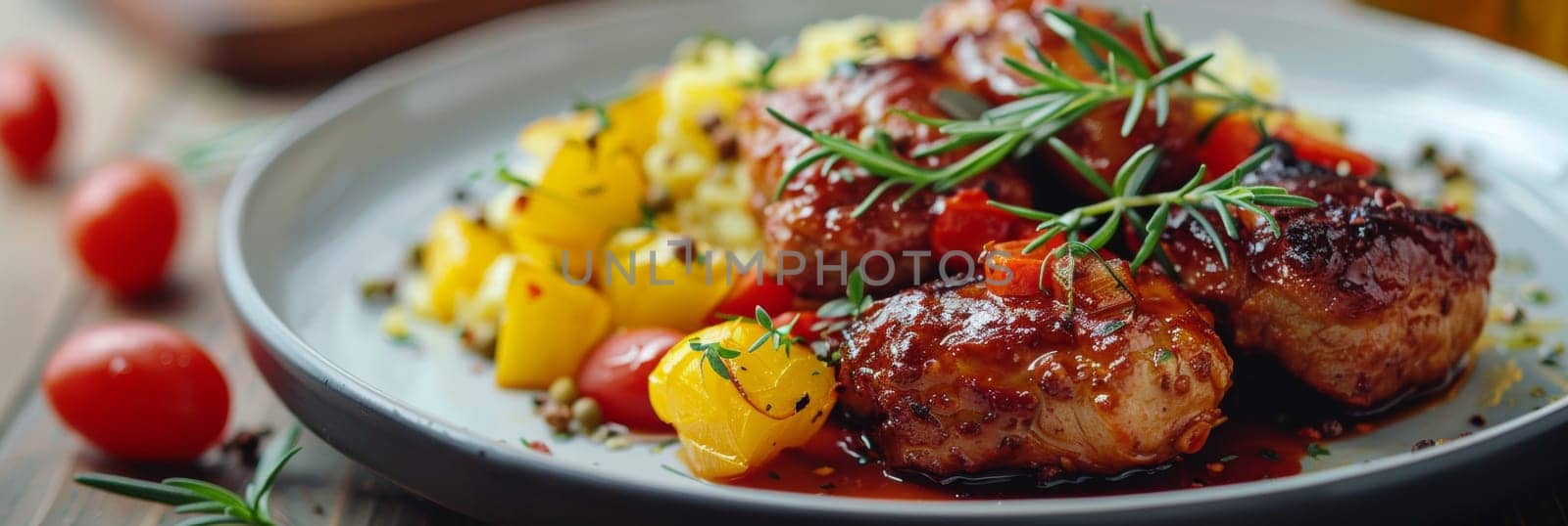 A plate of a meal with meat and vegetables on it