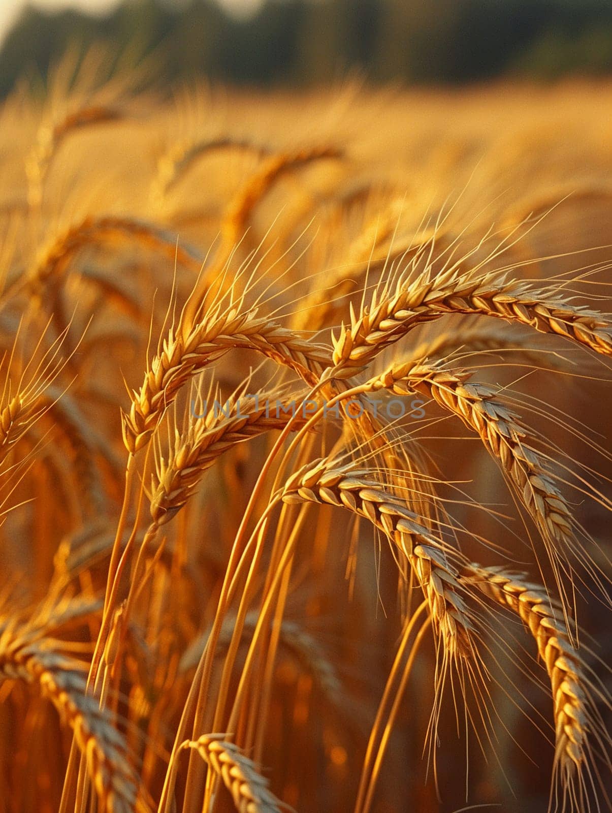 Golden wheat field swaying in the breeze, ideal for agricultural and country themes.