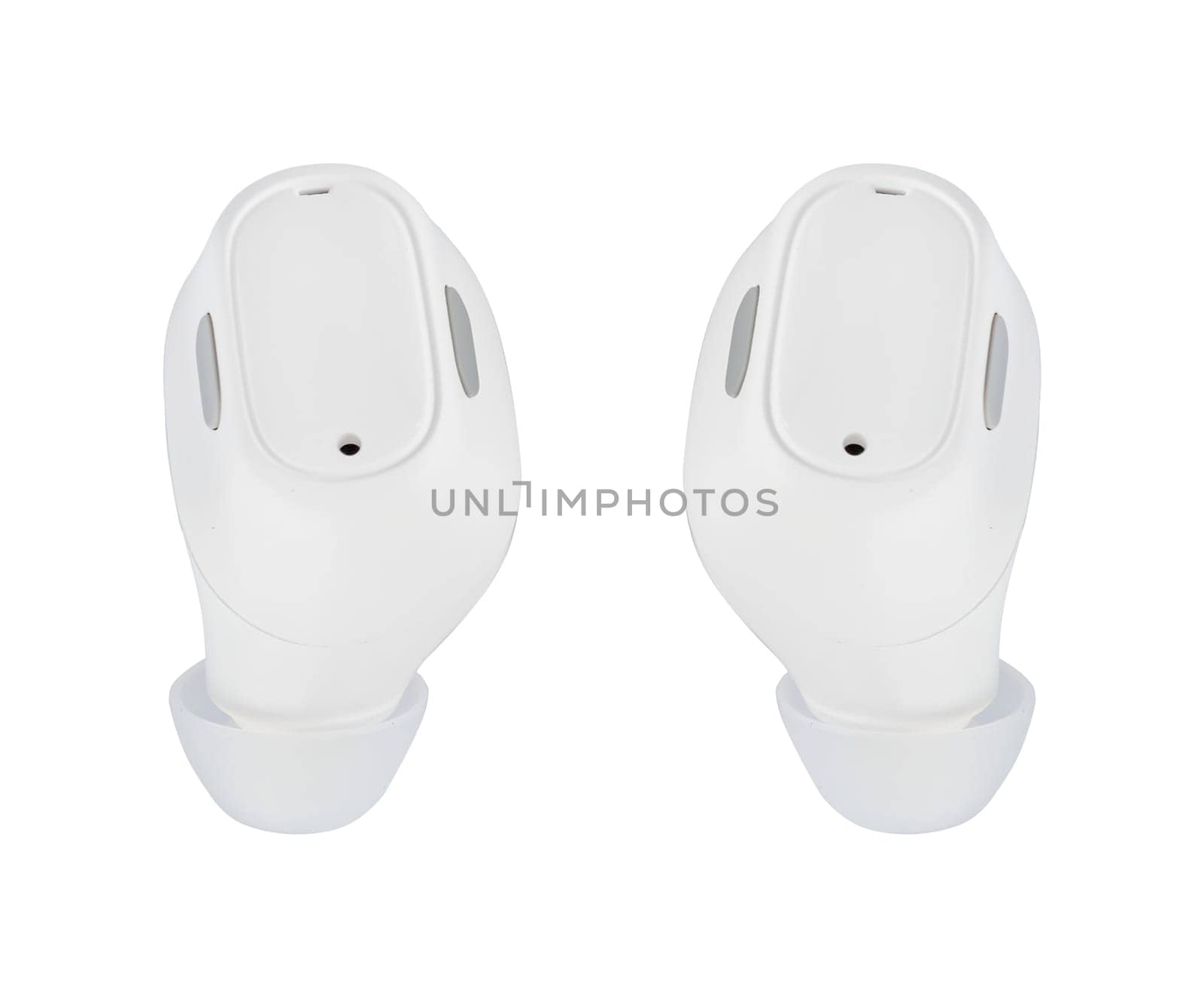 Wireless acoustic headphones, phone accessory, on white background in isolation