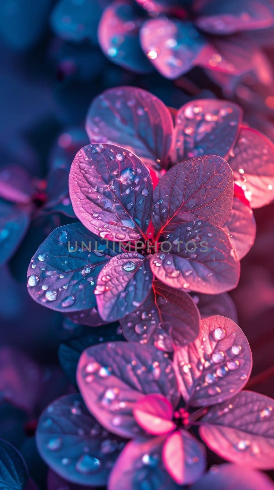 A close up of a bunch of purple flowers with water droplets on them