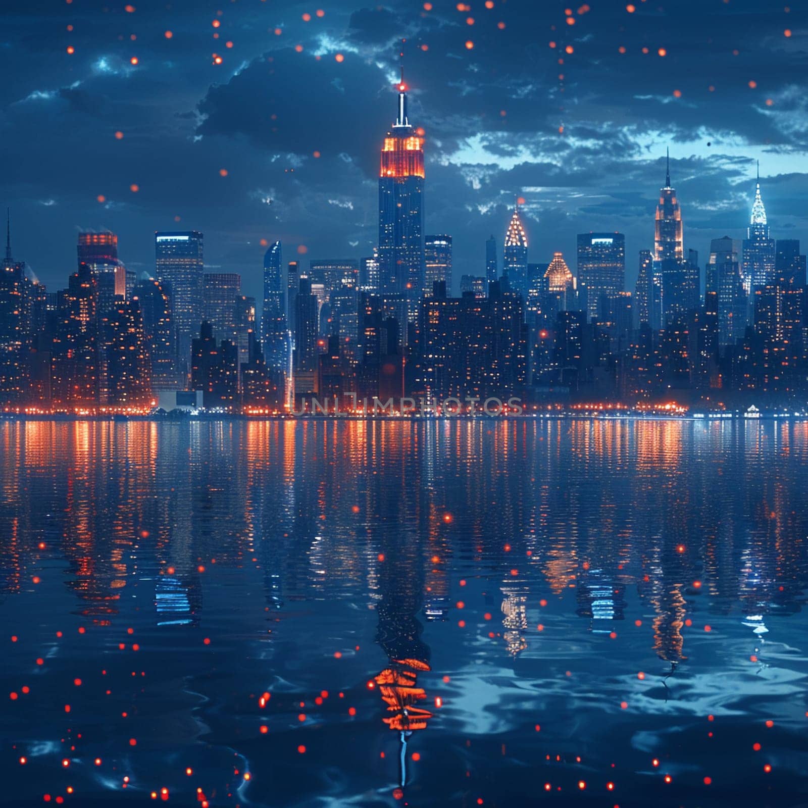 Illuminated city skyline at night by Benzoix