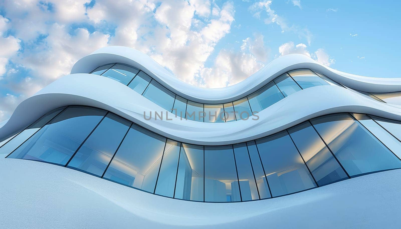 A large building with a lot of windows and a white roof by AI generated image by wichayada
