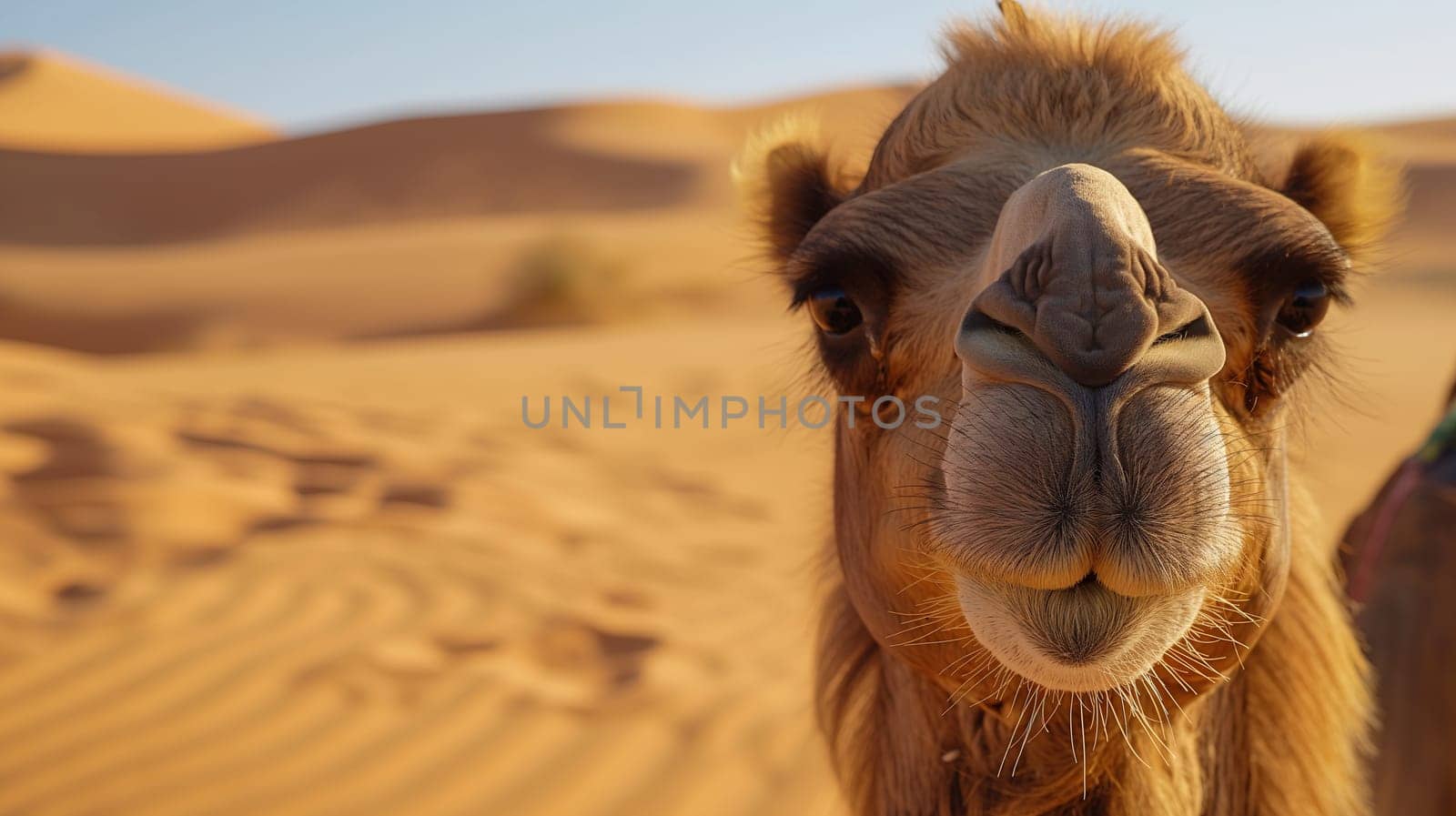 Close-Up of a Camel in the Desert at Sunset by chrisroll