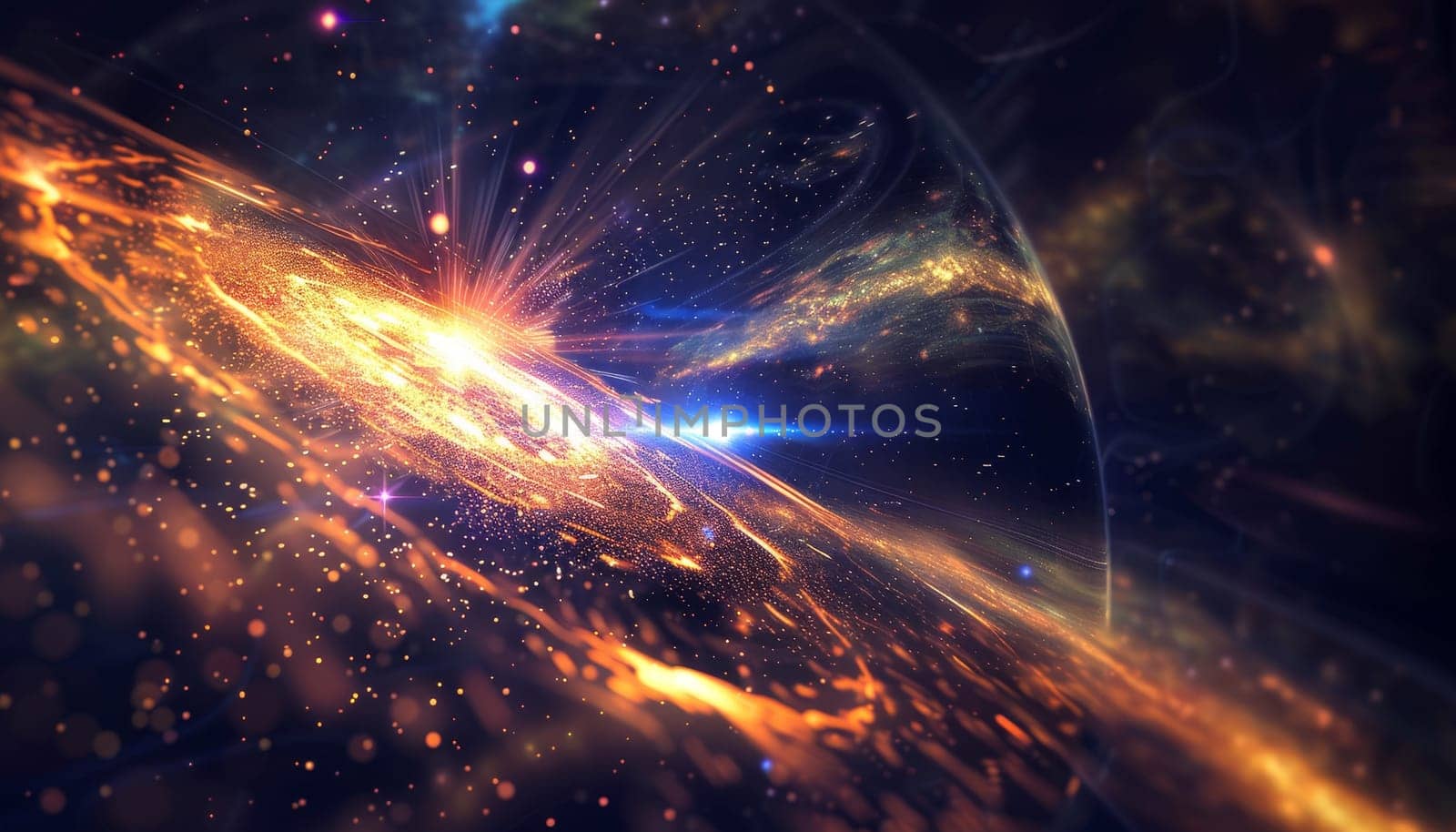 A colorful galaxy with a bright orange star in the center by AI generated image by wichayada