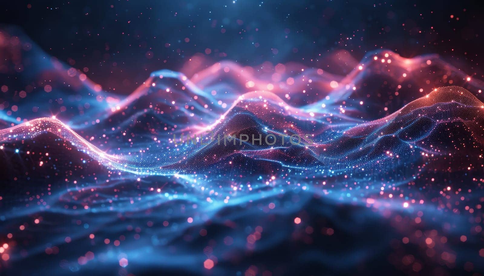 A blue and red wave with a lot of sparkles by AI generated image.