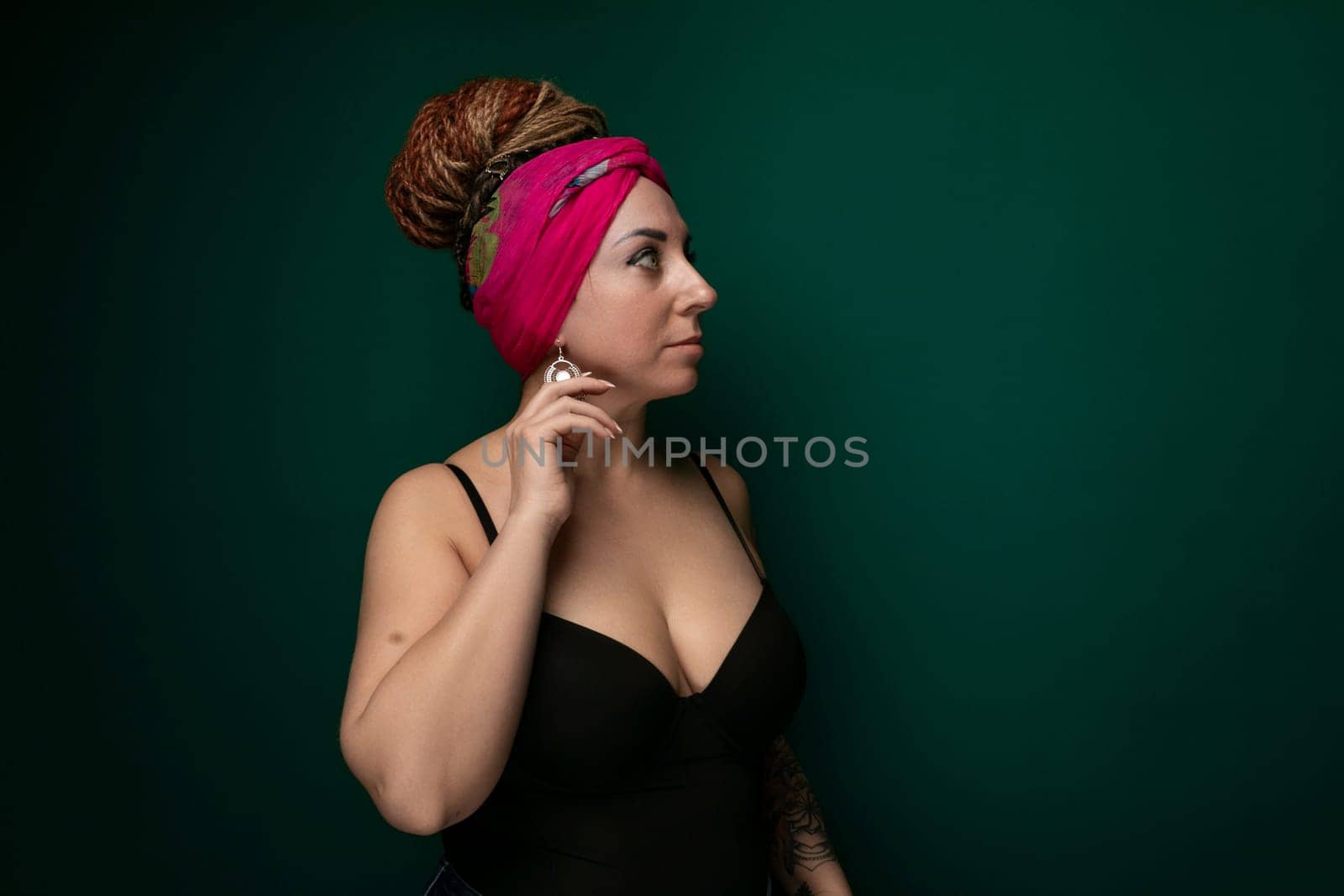 Woman With Pink Headband Talking on Cell Phone by TRMK