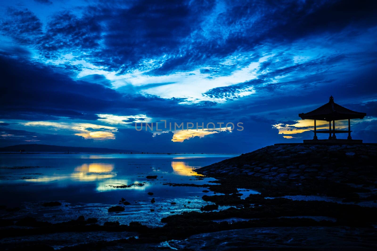 Indonesian Pavilion during sunrise during low tide
