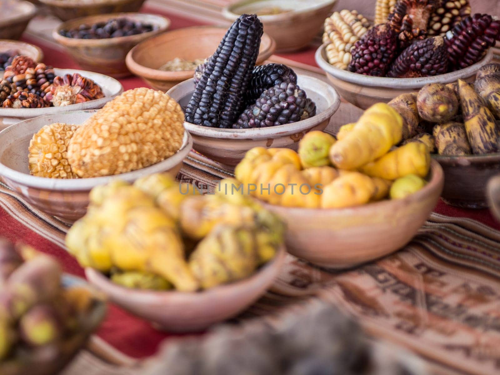 A bunch of Peruvian Vegetables in bowls