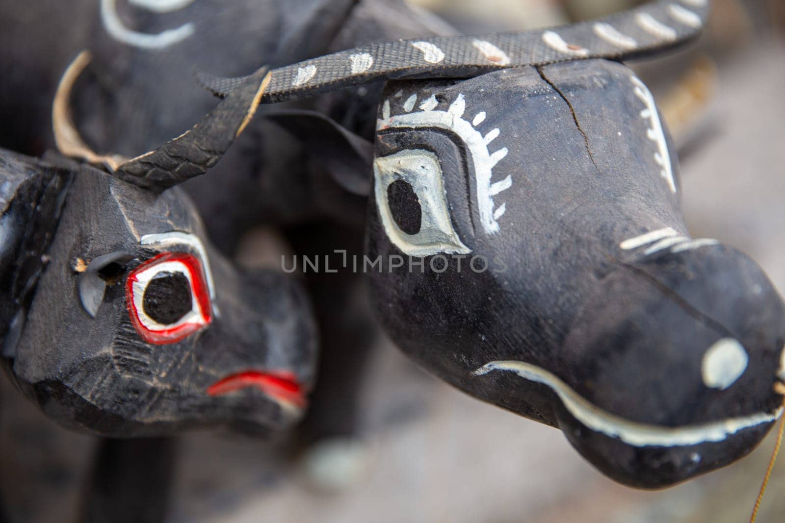 Wooden carved ox shot close a vietnam souvenir