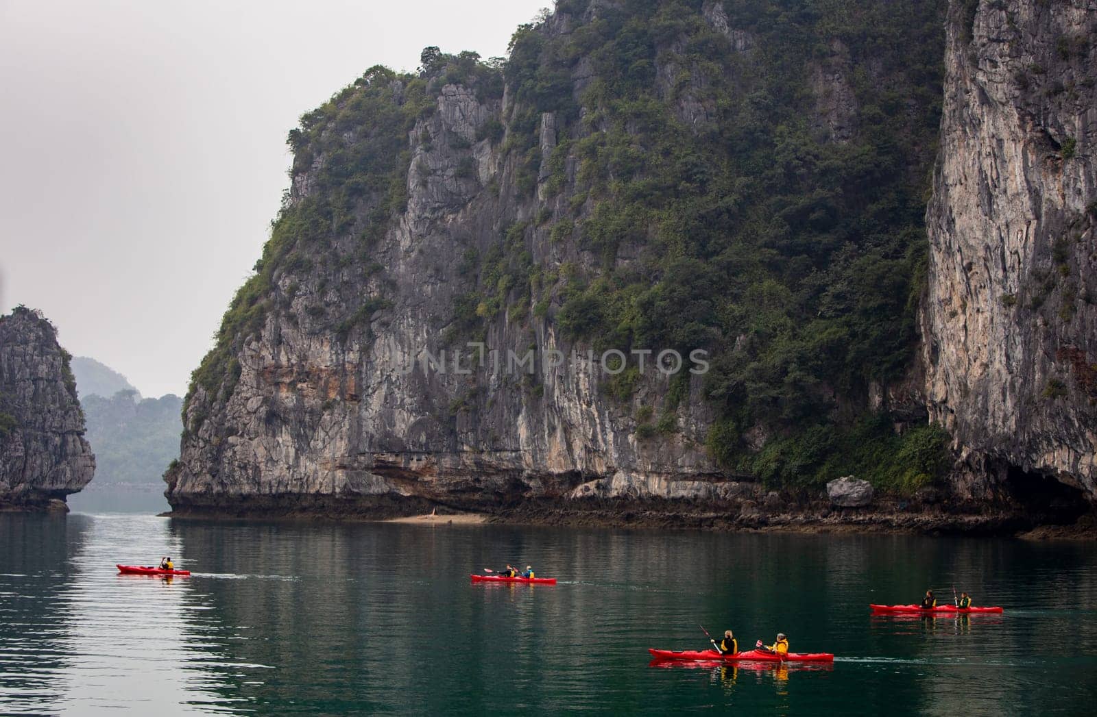 A bunch of Kayakers in Halong Bay, Vietnam Asia