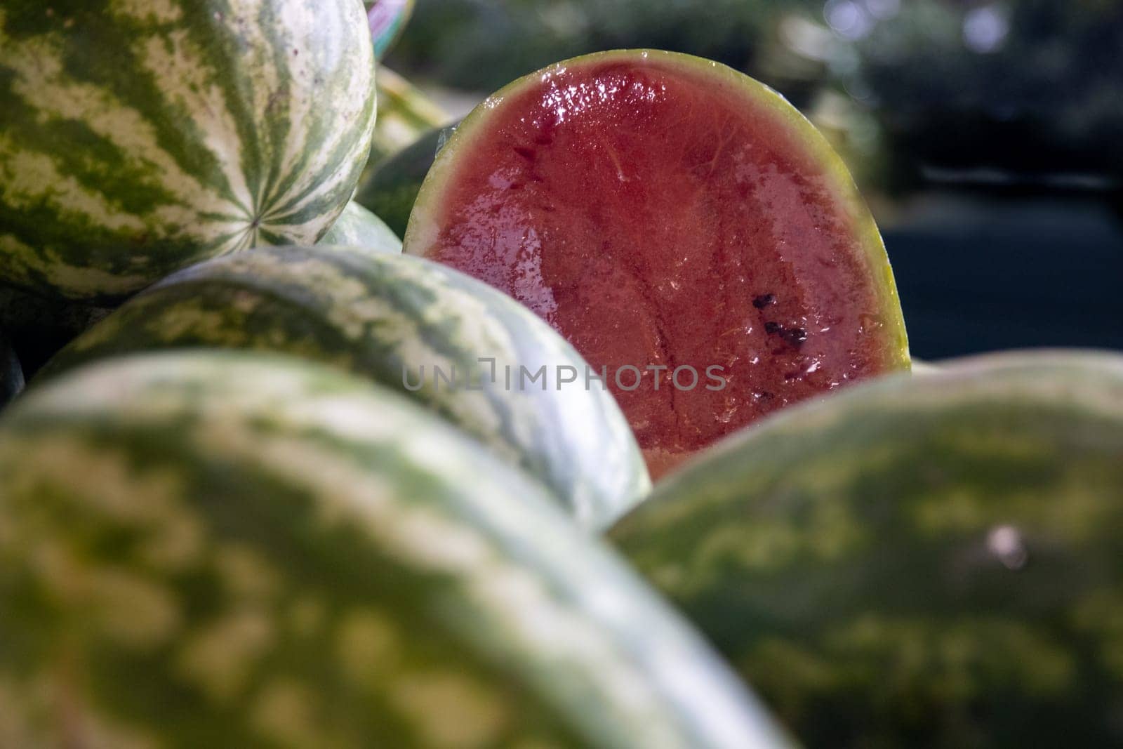 Fresh riped watermelon at a farmers market