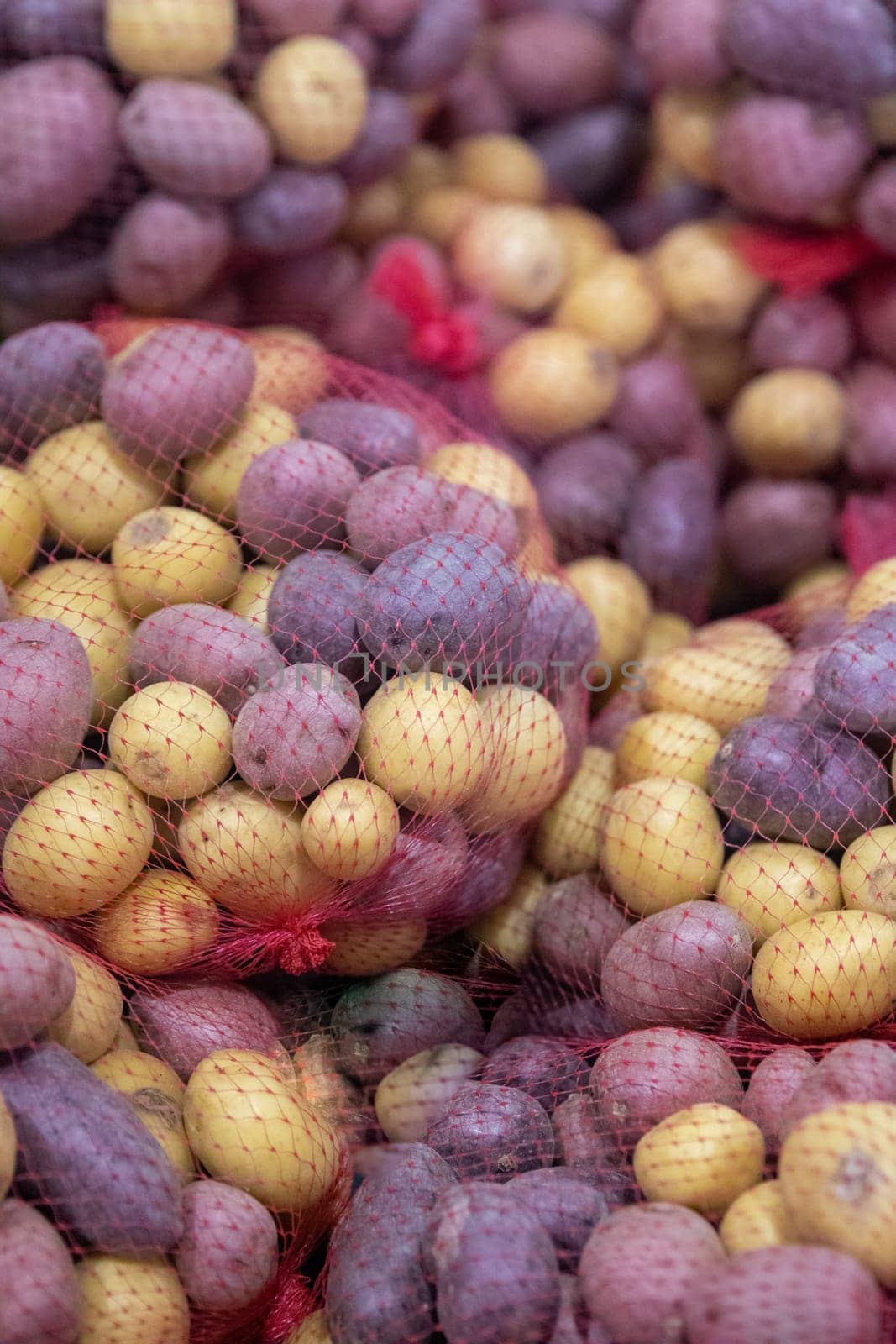 Bunches of Petite Potatoes of different colors