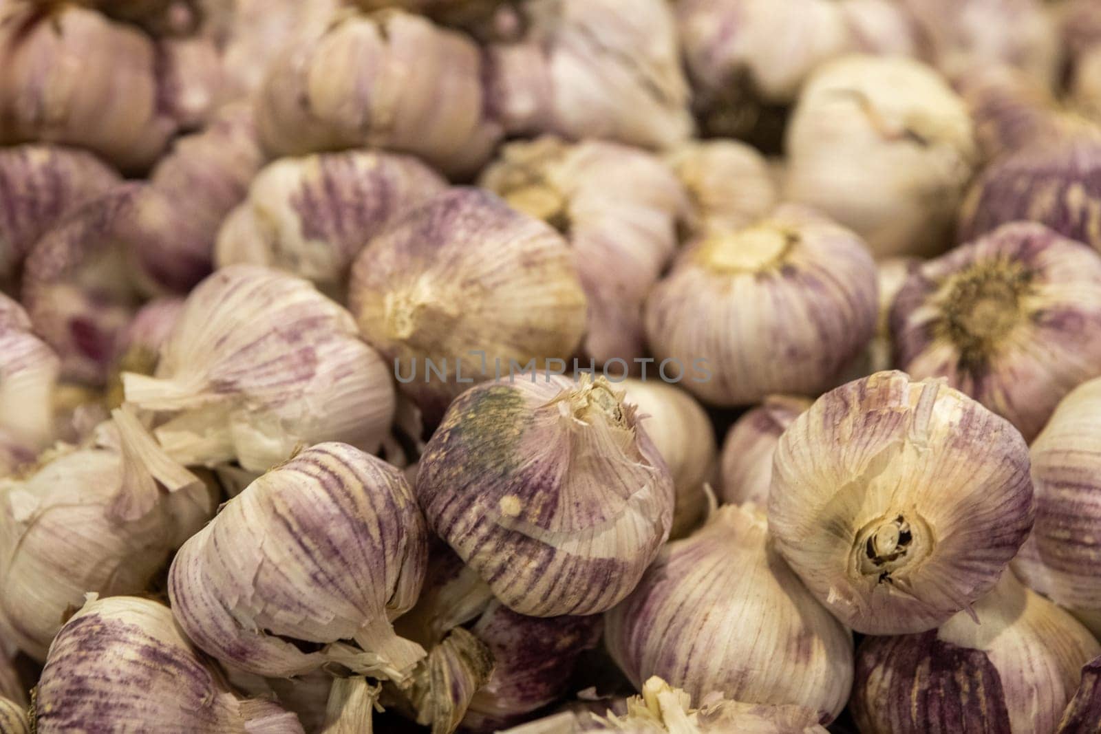 Heap of Garlic Bulbs at a farmers market