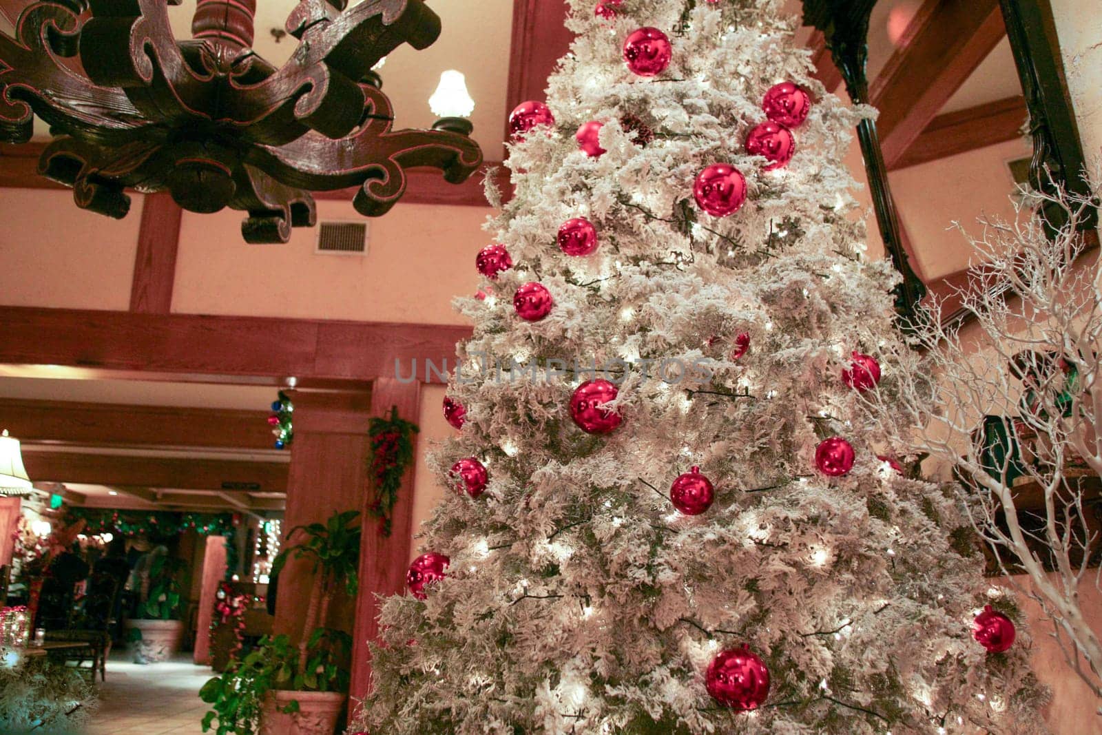 White Decorated Christmas Tree in a ski resort