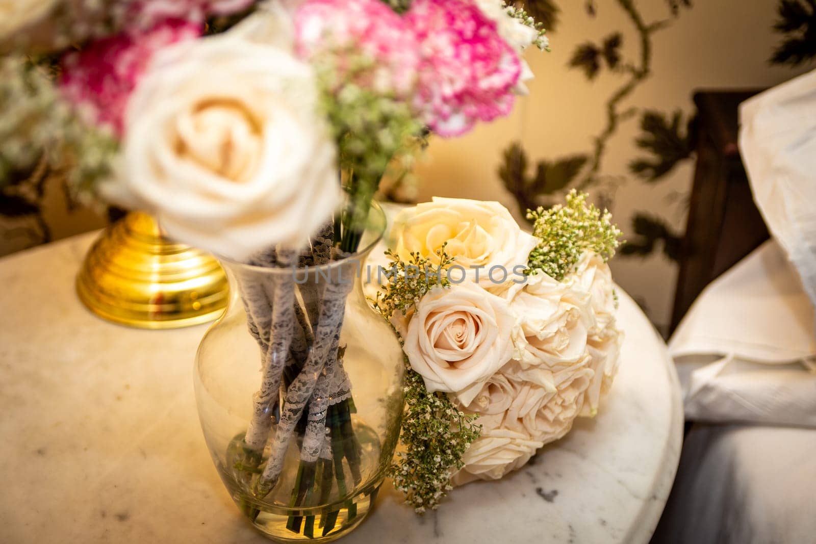 Floral Wedding Arrangement on the Table by TopCreativePhotography