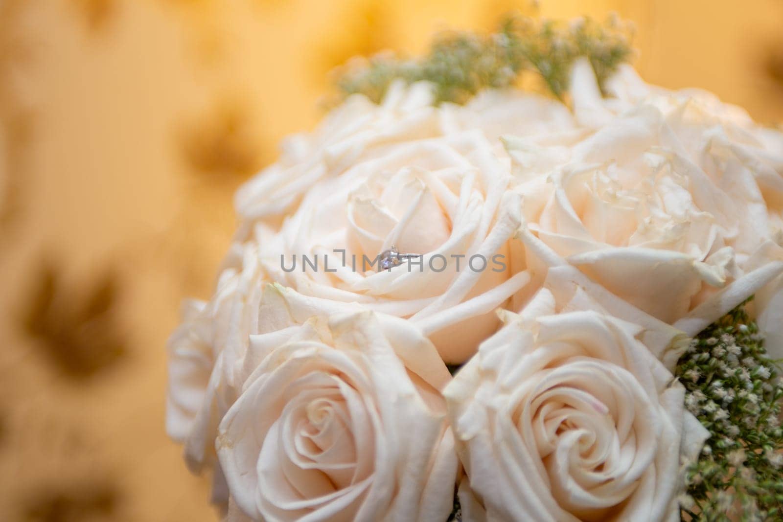 Bouquet of White Roses with a Ring